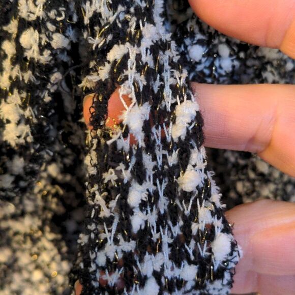 Papillon Blanc Black + White Popcorn Knit Ruffled Cardigan Sweater Sz M - Picture 9 of 9